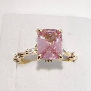 Princess Cut Pink CZ Ring – Gold Plated  Micro Inlay, Sizes 5
